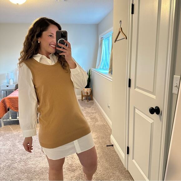 NWT Tuckernuck Tyler Boe Camel Cashmere White Long Sleeve Mini Shirt Dress Small - Picture 2 of 15